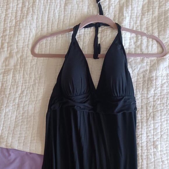 Black Halter Sun Maxi Dress w/ Cups Stretch Lightweight Loose Summer Womens 10 - Picture 3 of 8